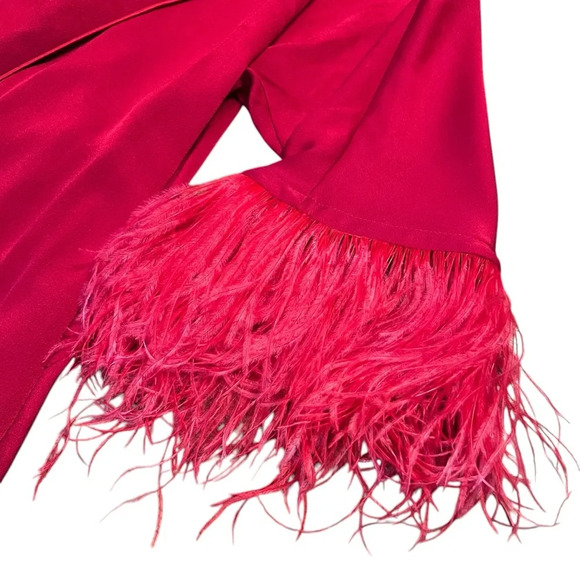 Osman London Red XS Ostrich Feather Trim Robe - Picture 2 of 8